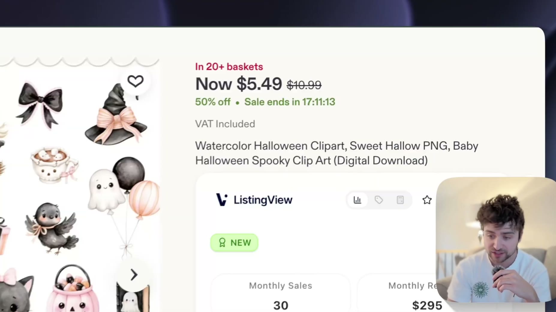 Number (07:12): An example Halloween clipart pack on Etsy, 'Watercolor Halloween Clipart, Sweet Hallow PNG, Baby Hallowe