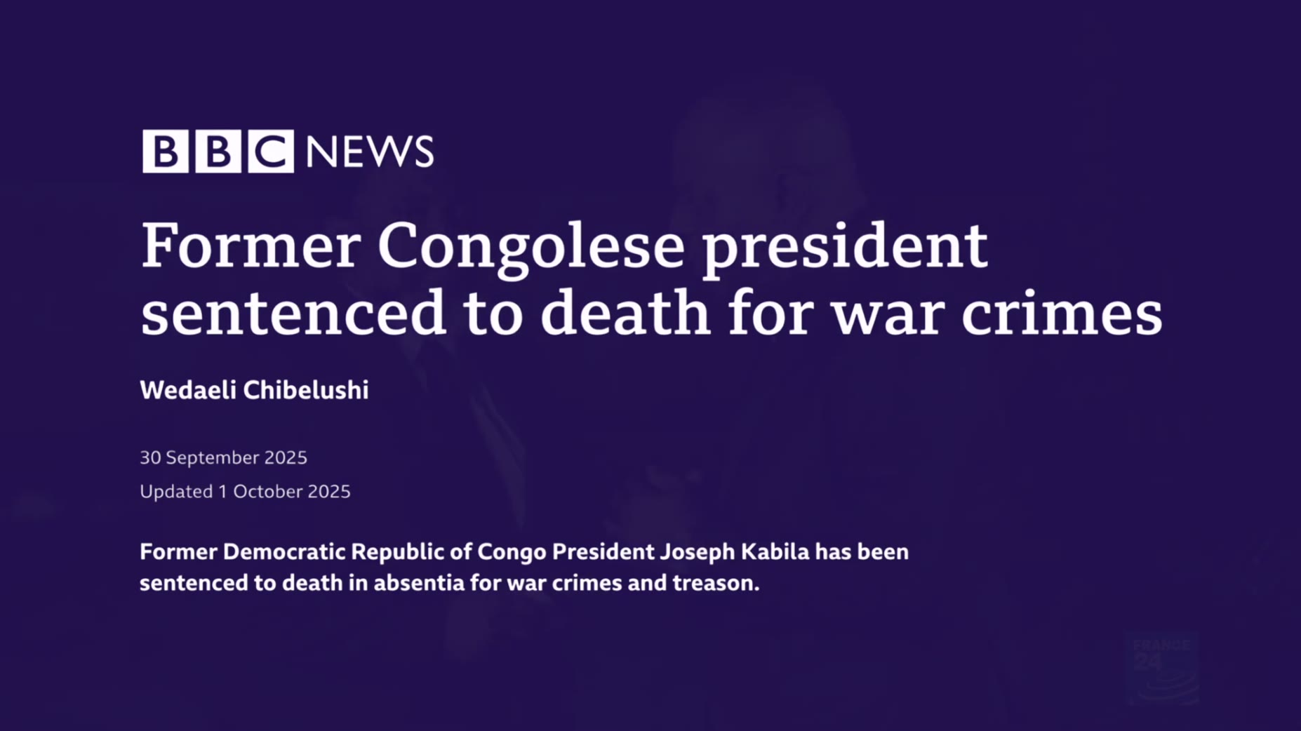 Confirmed: [01:34] Kabila became DRC president in 1997, and a year later the Second Congo War broke out between his gove
