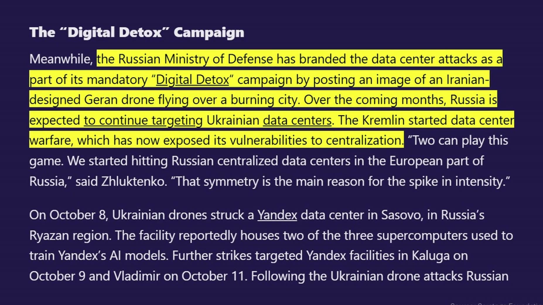 Real Ukrainian drone strikes hit Yandex data centers on October 8 (Sasovo/Ryazan, reportedly housing AI training superco