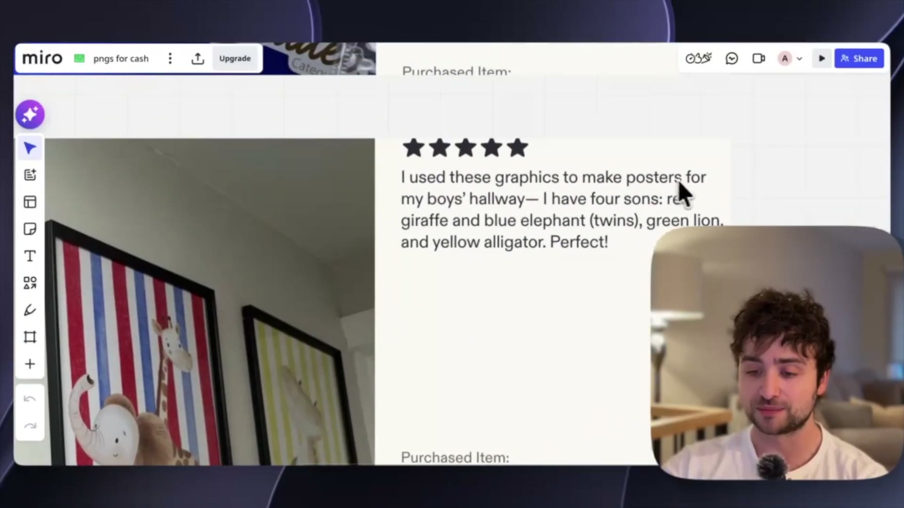 Execution (02:54): A mother bought AI art prints to make posters for her four sons' bedroom hallway (red giraffe, blue e