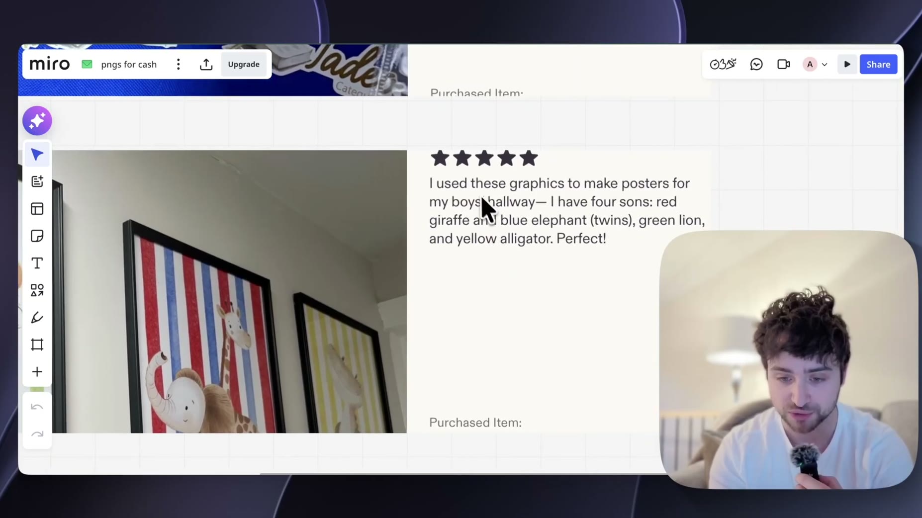 A customer review says the buyer used the graphics to make hallway posters for their boys, naming a red giraffe, blue el